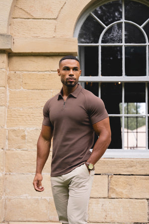 Zip Neck Polo Shirt in Mocha - TAILORED ATHLETE - USA