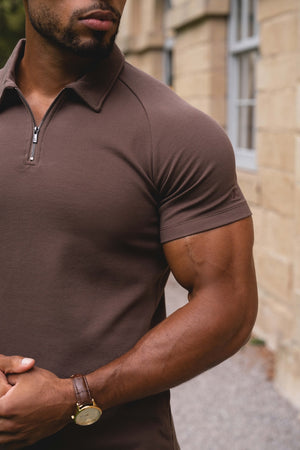 Zip Neck Polo Shirt in Mocha - TAILORED ATHLETE - USA