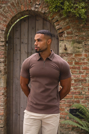Zip Neck Polo Shirt in Mocha - TAILORED ATHLETE - USA