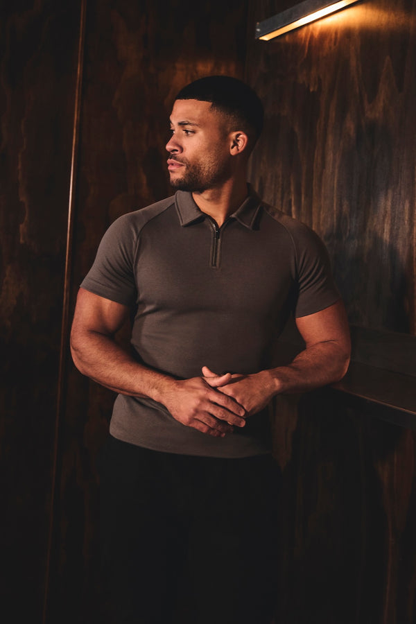 Zip Neck Polo Shirt in Graphite