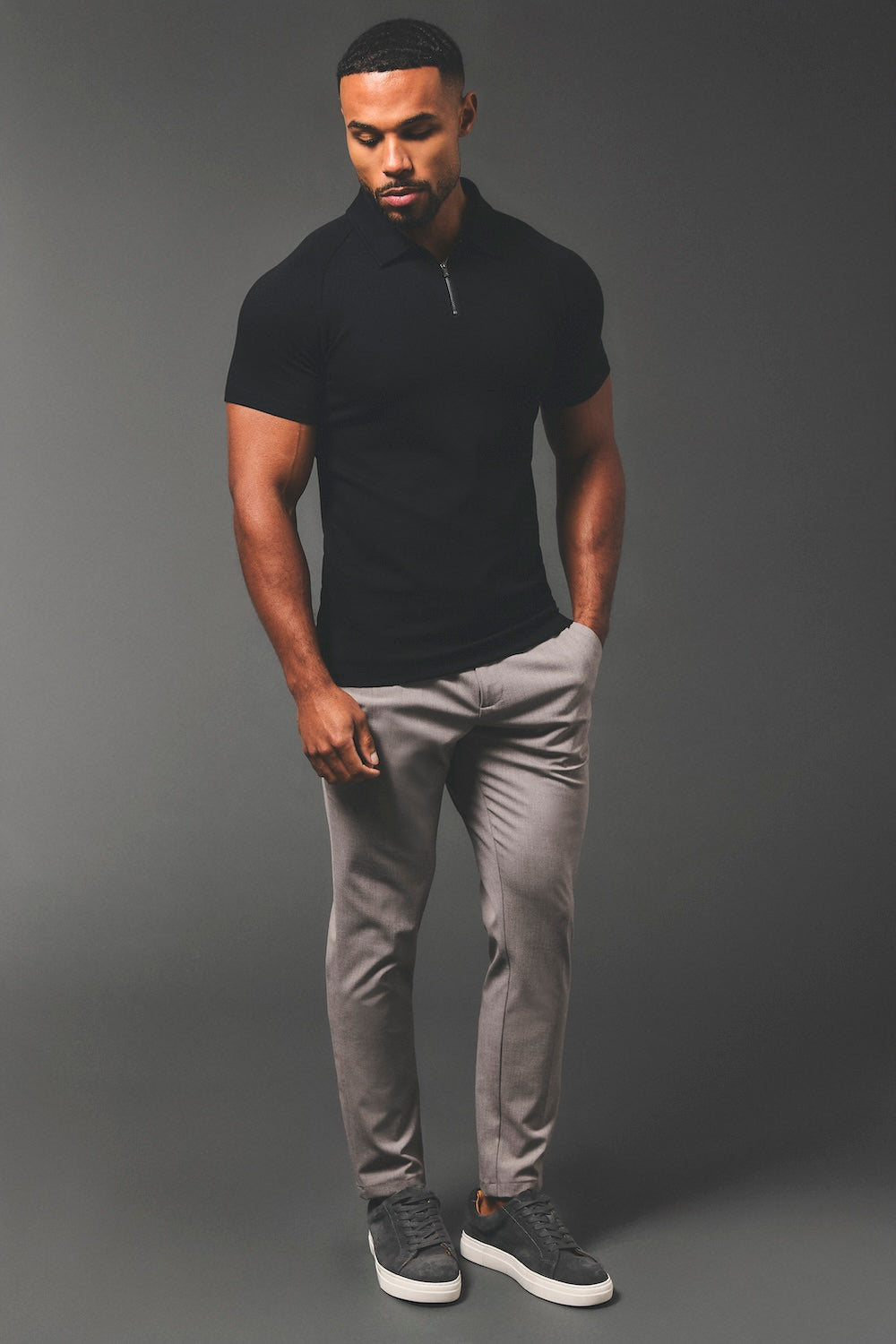 Zip Neck Polo Shirt in Black - TAILORED ATHLETE - USA