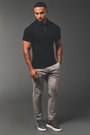 Zip Neck Polo Shirt in Black - TAILORED ATHLETE - USA