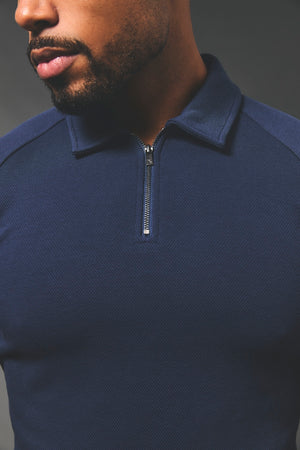 Zip Neck Polo Shirt in Navy - TAILORED ATHLETE - USA