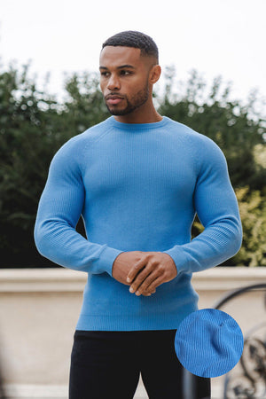 Textured Cotton Crew Neck Long Sleeve in Arctic Blue - TAILORED ATHLETE - USA