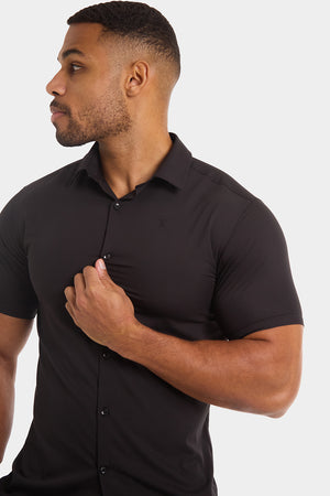 Athletic Fit Short Sleeve Bamboo Shirt in Black - TAILORED ATHLETE - USA