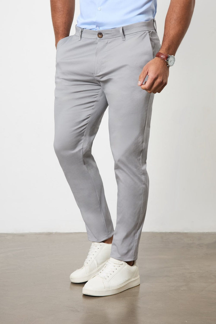 Athletic Fit Cotton Stretch Chino Pants in Pale Grey - TAILORED ATHLETE - USA