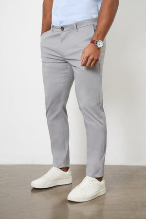 Athletic Fit Cotton Stretch Chino Pants in Pale Grey - TAILORED ATHLETE - USA