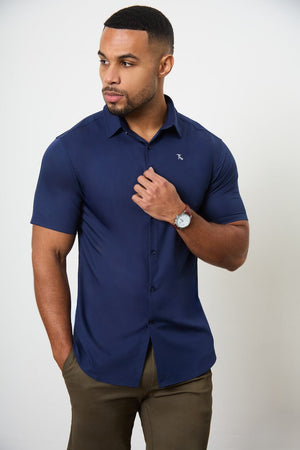 Short Sleeve Bamboo Shirt in Navy - TAILORED ATHLETE - USA