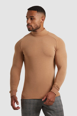 Knit Look Jersey Roll Neck (LS) in Camel - TAILORED ATHLETE - USA