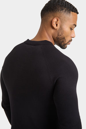 Buttonless Open Collar Knitted Polo Shirt in Black - TAILORED ATHLETE - USA