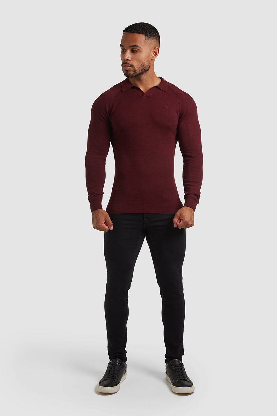Buttonless Open Collar Polo Shirt in Claret - TAILORED ATHLETE - USA