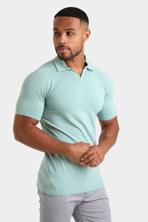 Buttonless Open Collar Polo Shirt in Soft Sage - TAILORED ATHLETE - USA