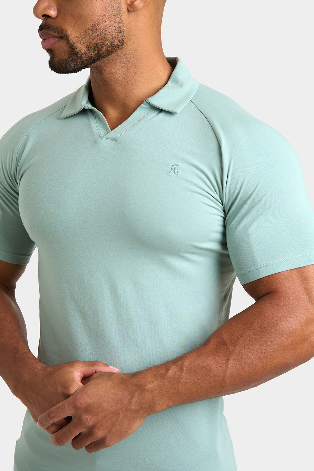 Buttonless Open Collar Polo Shirt in Soft Sage - TAILORED ATHLETE - USA