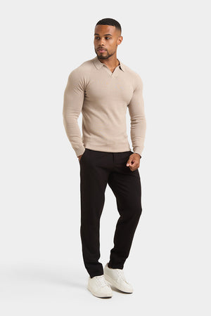 Buttonless Open Collar Knitted Polo Shirt in Neutral - TAILORED ATHLETE - USA