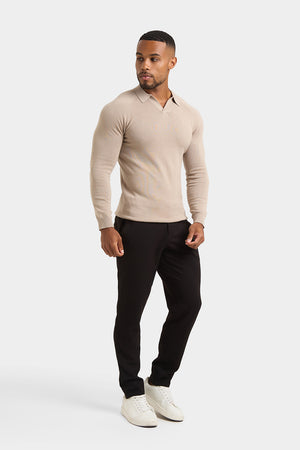 Buttonless Open Collar Knitted Polo Shirt in Neutral - TAILORED ATHLETE - USA