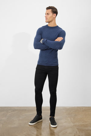 Cashmere Blend Crew Neck in Navy - TAILORED ATHLETE - USA