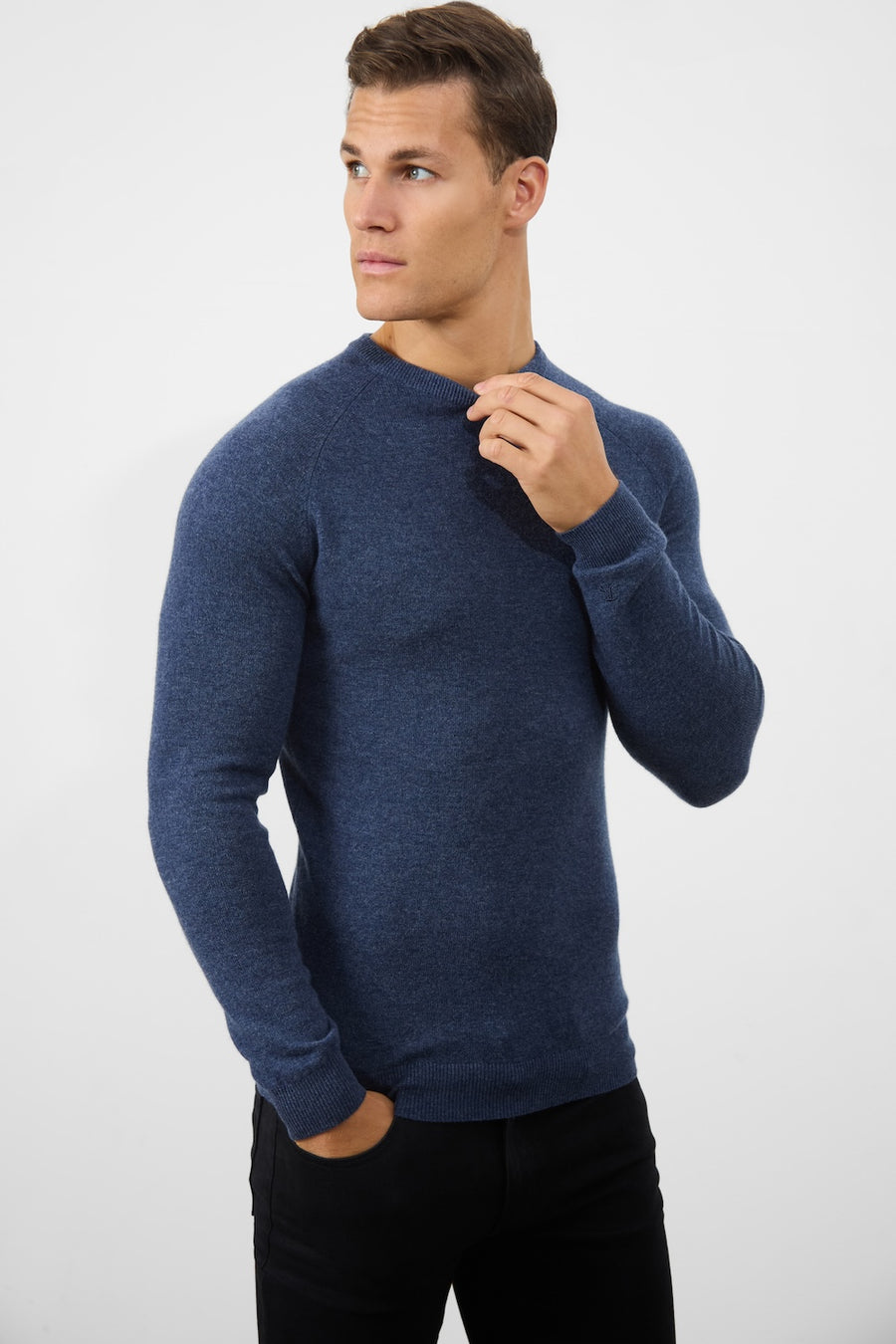 Cashmere Blend Crew Neck in Navy - TAILORED ATHLETE - USA