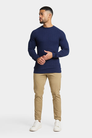 Chevron Cable Crew Neck in Navy - TAILORED ATHLETE - USA