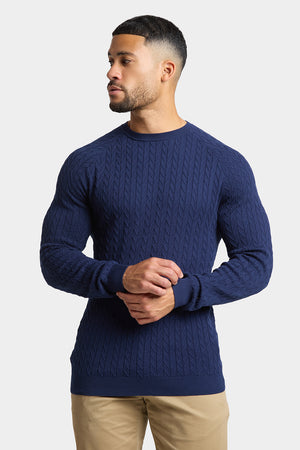 Chevron Cable Crew Neck in Navy - TAILORED ATHLETE - USA