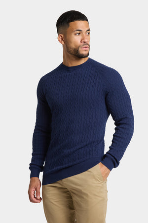 Chevron Cable Crew Neck in Navy - TAILORED ATHLETE - USA