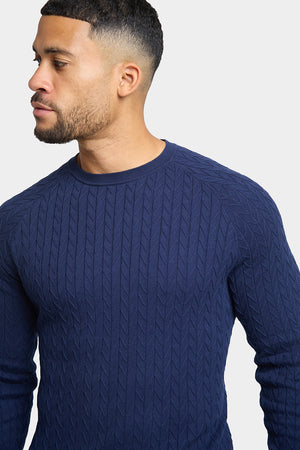 Chevron Cable Crew Neck in Navy - TAILORED ATHLETE - USA