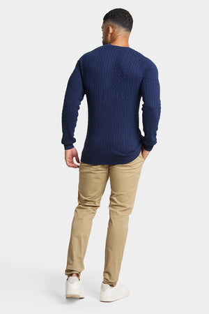 Chevron Cable Crew Neck in Navy - TAILORED ATHLETE - USA