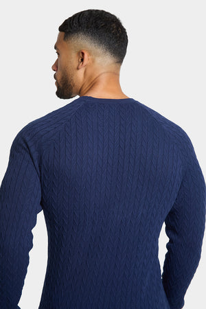 Chevron Cable Crew Neck in Navy - TAILORED ATHLETE - USA