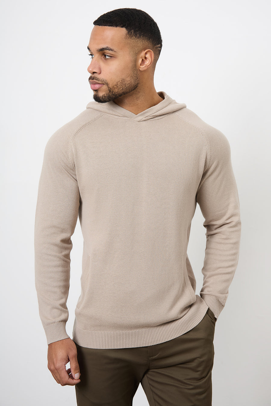 Cotton Knitted Hoodie in Stone - TAILORED ATHLETE - USA