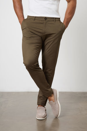 Athletic Fit Cotton Stretch Chino Pants in Khaki - TAILORED ATHLETE - USA