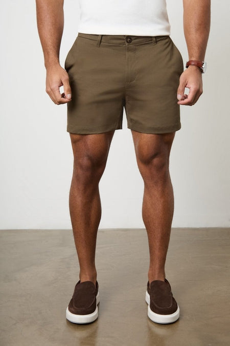 Athletic Fit Stretch Chino Shorts 5'' in Khaki - TAILORED ATHLETE - USA