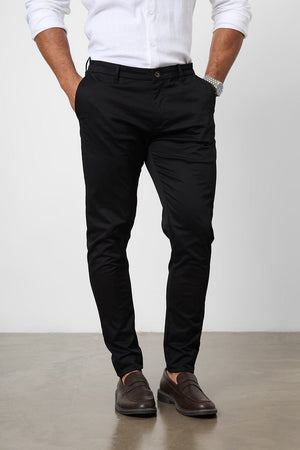 Athletic Fit Cotton Stretch Chino Pants in Black - TAILORED ATHLETE - USA