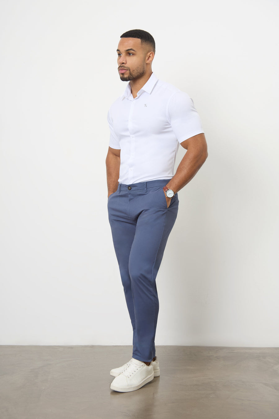 Athletic Fit Cotton Stretch Chino Pants in Airforce - TAILORED ATHLETE - USA