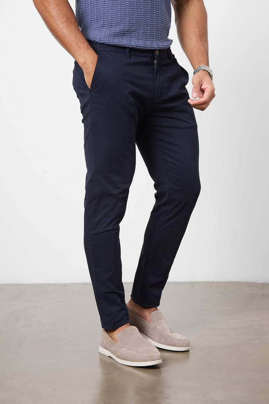 Athletic Fit Cotton Stretch Chino Pants in Navy - TAILORED ATHLETE - USA