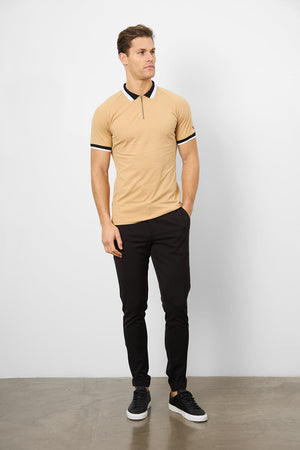 Contrast Collar Polo Shirt in Caramel - TAILORED ATHLETE - USA