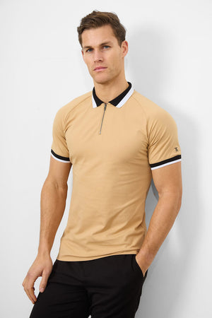 Contrast Collar Polo Shirt in Caramel - TAILORED ATHLETE - USA