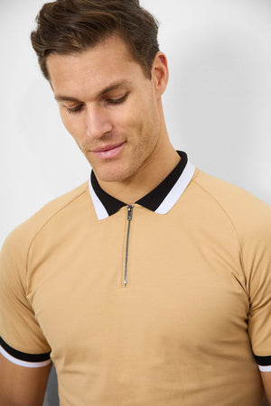 Contrast Collar Polo Shirt in Caramel - TAILORED ATHLETE - USA