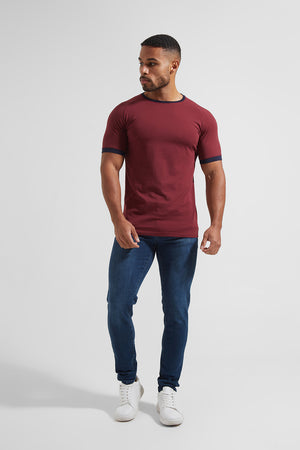 Contrast Trim T-Shirt in Burgundy - TAILORED ATHLETE - USA