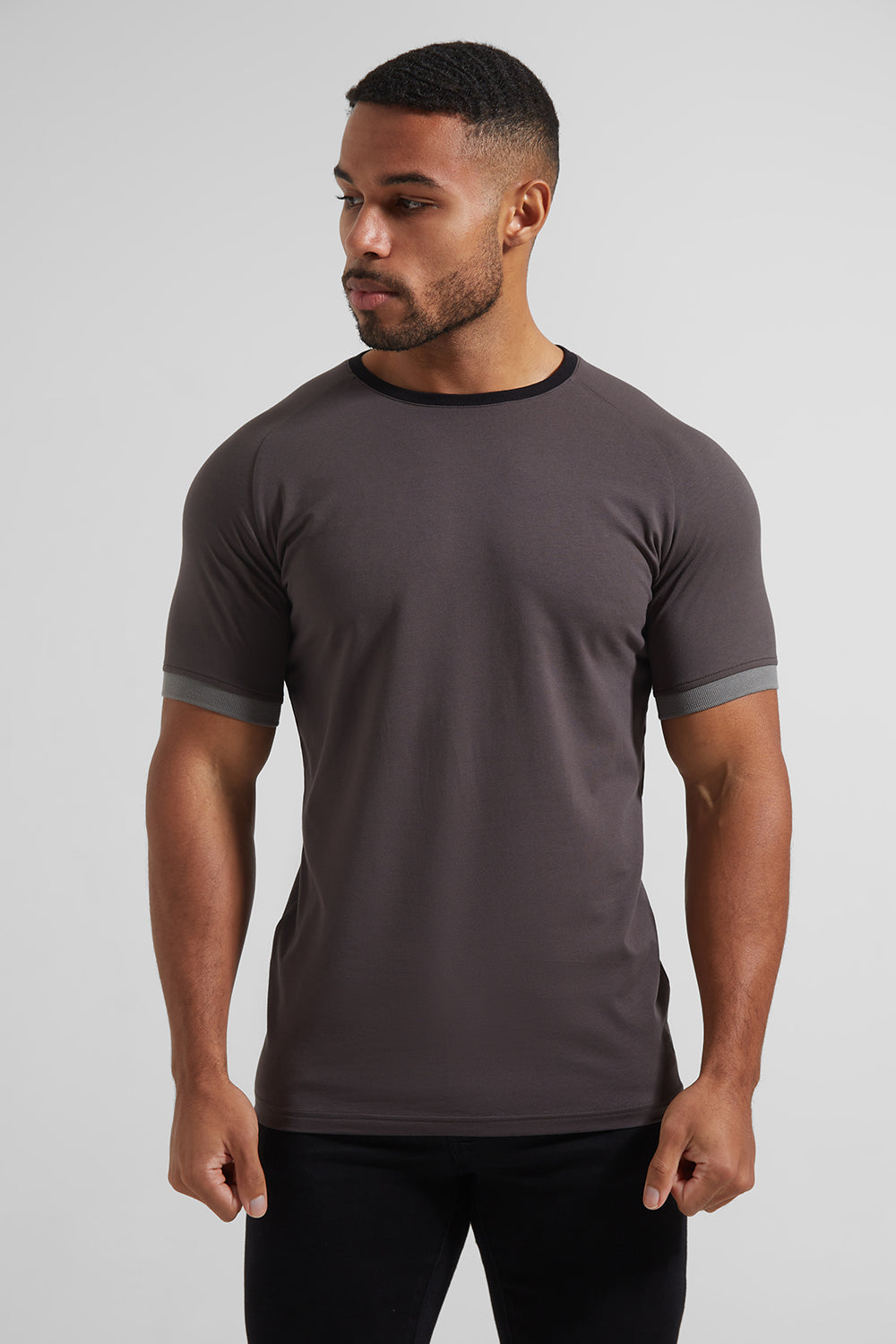 Fitted Ribbed Tee Charcoal