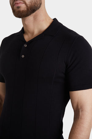 Ribbed Knitted Polo in Black - TAILORED ATHLETE - USA