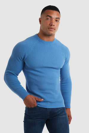 Textured Cotton Crew Neck Long Sleeve in Arctic Blue - TAILORED ATHLETE - USA