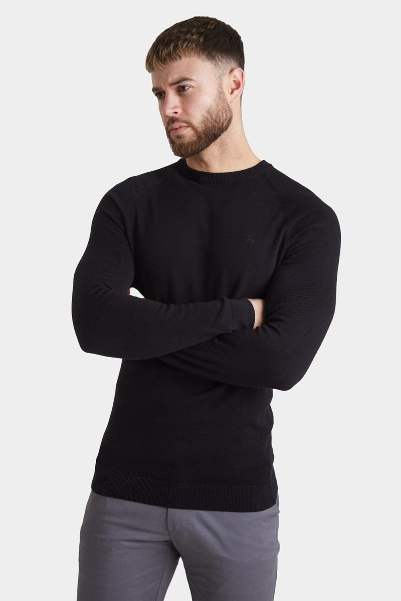 Cotton Crew Neck Jumper in Black - TAILORED ATHLETE - USA