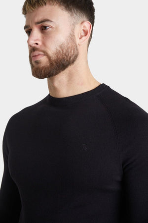 Cotton Crew Neck Jumper in Black - TAILORED ATHLETE - USA