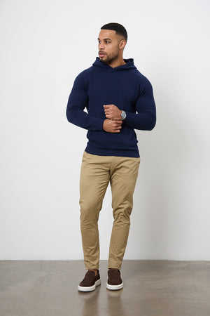 Cotton Knitted Hoodie in Navy - TAILORED ATHLETE - USA