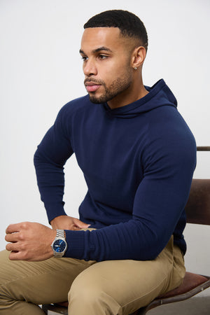 Cotton Knitted Hoodie in Navy - TAILORED ATHLETE - USA