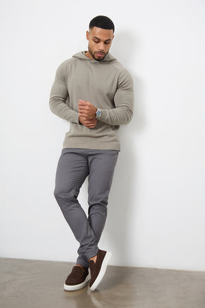 Cotton Knitted Hoodie in Soft Khaki - TAILORED ATHLETE - USA