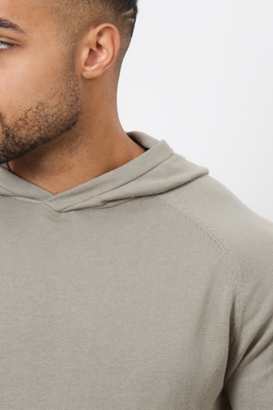 Cotton Knitted Hoodie in Soft Khaki - TAILORED ATHLETE - USA