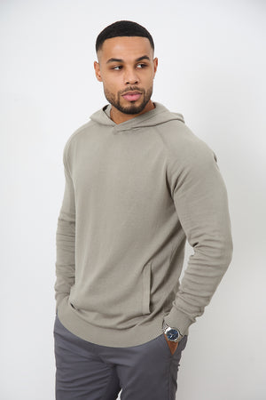 Cotton Knitted Hoodie in Soft Khaki - TAILORED ATHLETE - USA