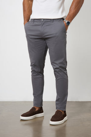 Athletic Fit Cotton Stretch Chino Pants in Dark Grey - TAILORED ATHLETE - USA