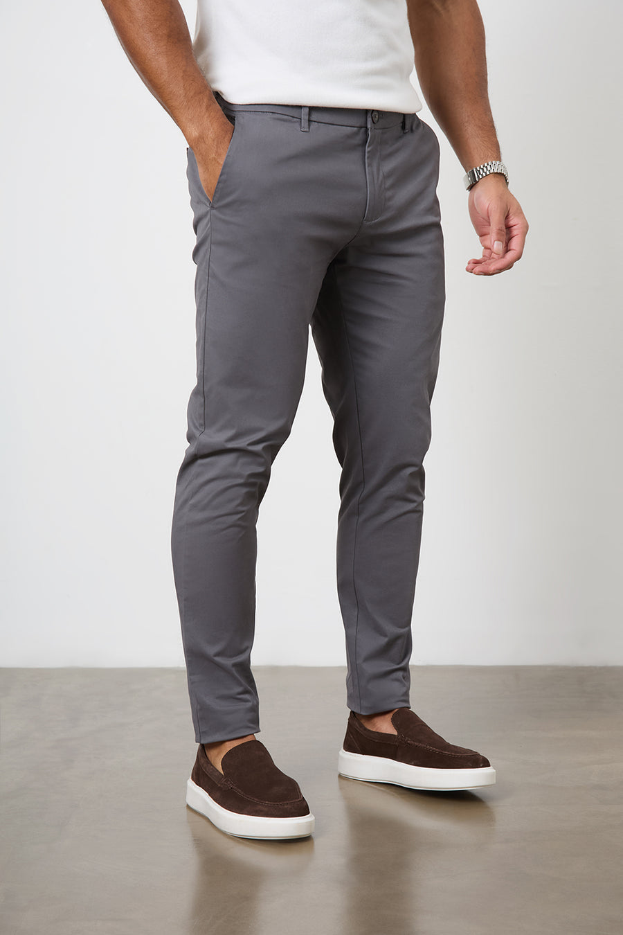 Athletic Fit Cotton Stretch Chino Pants in Dark Grey - TAILORED ATHLETE - USA