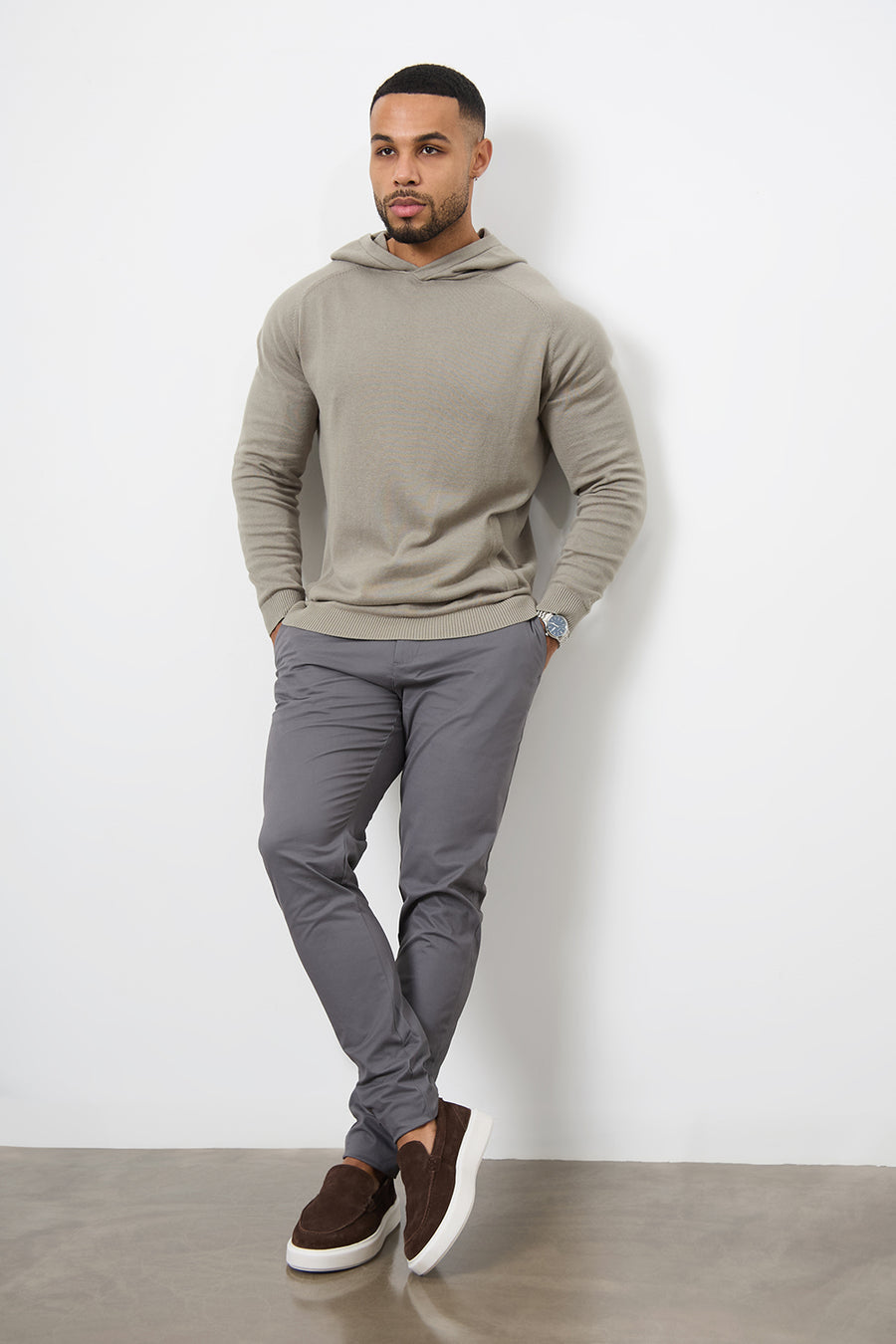 Cotton Knitted Hoodie in Soft Khaki - TAILORED ATHLETE - USA